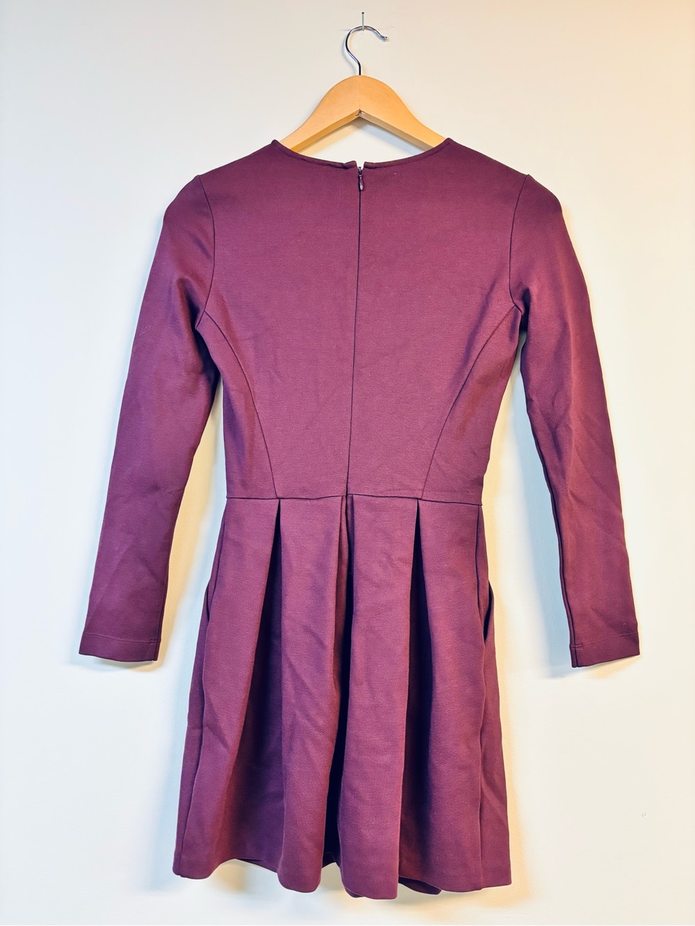 Sunday Best Aritzia Burgundy Tartine Long Sleeve Pleated Mini Dress - Picture 4 of 9